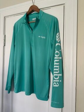 Columbia PFG Turquoise Quarter-Zip Performance Pullover
